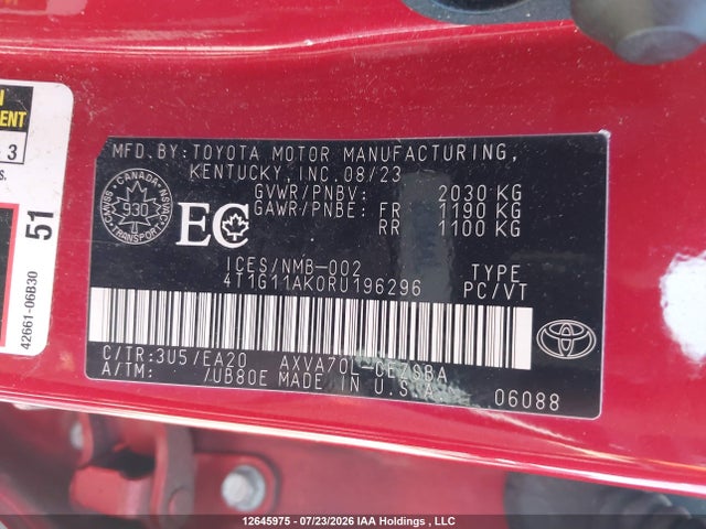 4T1G11AK0RU196296 Toyota CAMRY SE