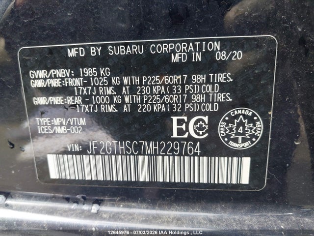JF2GTHSC7MH229764 Subaru Crosstrek Outdoor