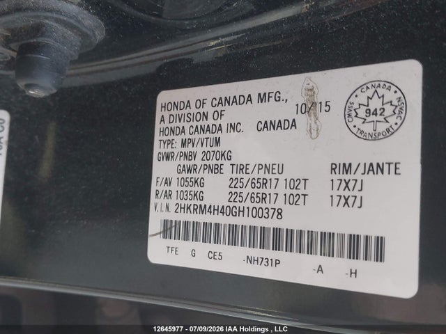 Honda CR-V 2016 2HKRM4H40GH100378 Image 17