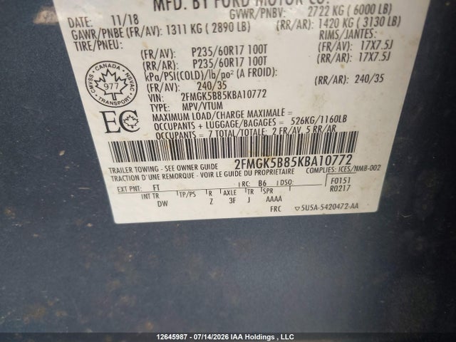 Продаж на аукціоні авто 2019 Ford Flex Se, vin: 2FMGK5B85KBA10772, номер лоту: 12645987
