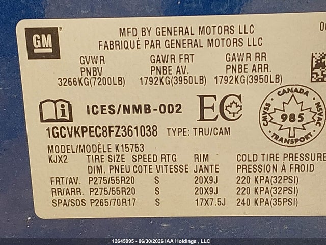 Chevrolet Silverado K1500 2015 1GCVKPEC8FZ361038 Image 9