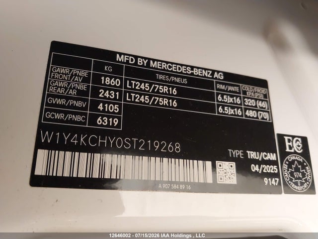 Продажа на аукционе авто 2025 Mercedes-benz Sprinter 2500 High Roof 4-cyl Diesel, vin: W1Y4KCHY0ST219268, номер лота: 12646002