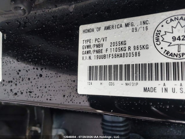 12646004 :رقم المزاد ، 19UUB1F56HA800586 vin ، 2017 Acura Tlx Tech مزاد بيع