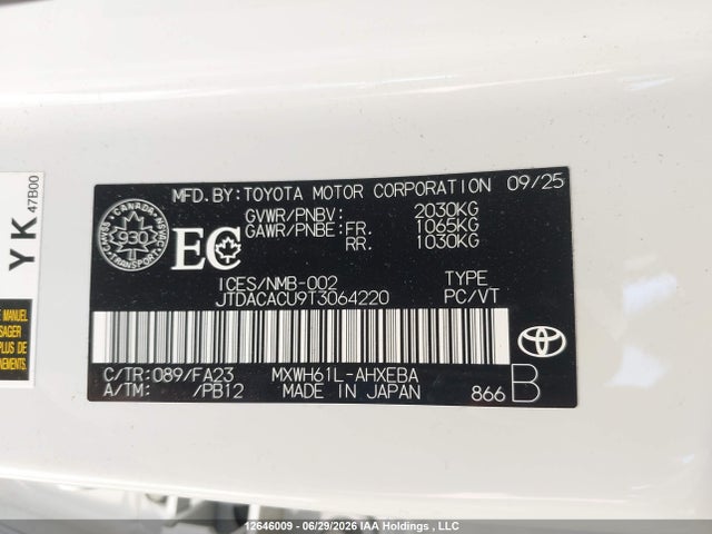 JTDACACU9T3064220 Toyota Prius Se/xse/xse Premium/night Shade