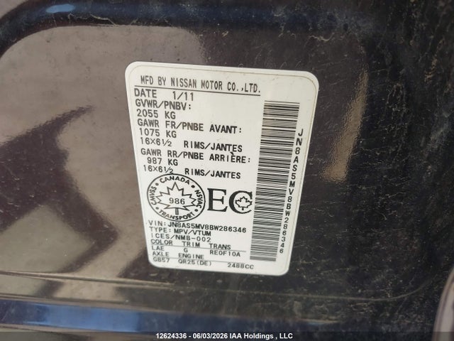 Aukcja sprzedaży 2011 Nissan Rogue S, vin: JN8AS5MV8BW286346, numer aukcji: 12624336