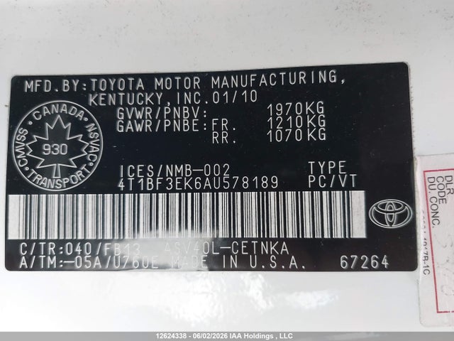 Aukcja sprzedaży 2010 Toyota Camry Le, vin: 4T1BF3EK6AU578189, numer aukcji: 12624338