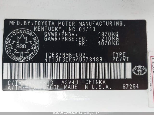Aukcja sprzedaży 2010 Toyota Camry Le, vin: 4T1BF3EK6AU578189, numer aukcji: 12624338