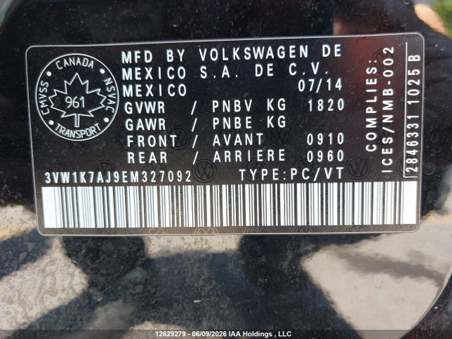 3VW1K7AJ9EM327092 Volkswagen Jetta 2.0l Trendline/2.0l Trendline+