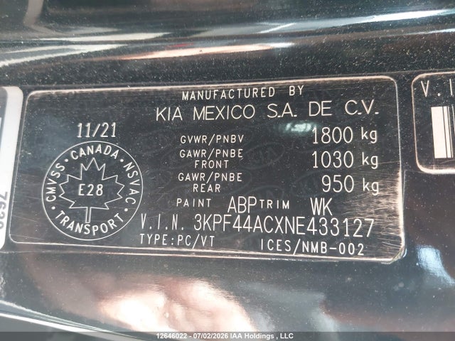 Aukcja sprzedaży 2022 Kia Forte Gt Limited, vin: 3KPF44ACXNE433127, numer aukcji: 12646022