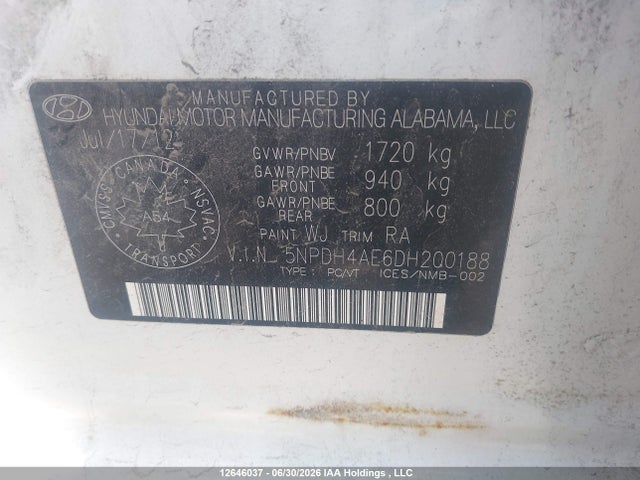 Продаж на аукціоні авто 2013 Hyundai Elantra, vin: 5NPDH4AE6DH200188, номер лоту: 12646037