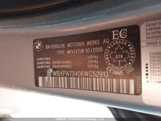 2006 Bmw X3 2.5i მანქანა იყიდება აუქციონზე, vin: WBXPA73406WC52913, აუქციონის ნომერი: 12646038