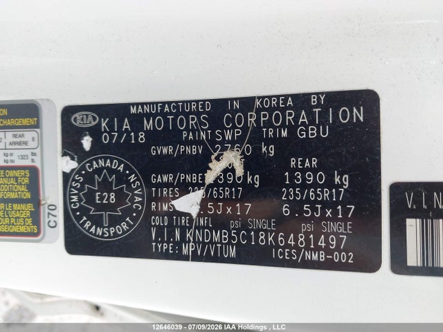 Продаж на аукціоні авто 2019 Kia Sedona Lx/ex, vin: KNDMB5C18K6481497, номер лоту: 12646039