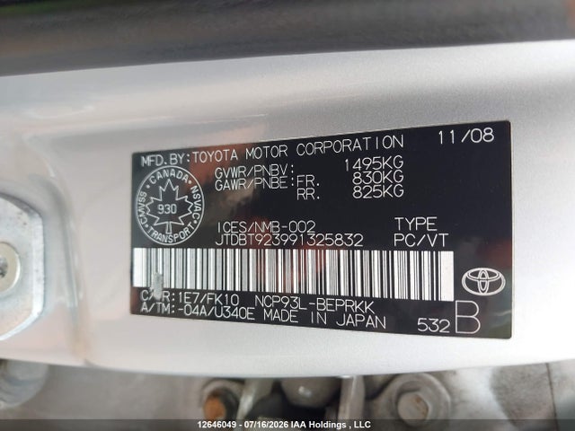 Продаж на аукціоні авто 2009 Toyota Yaris, vin: JTDBT923991325832, номер лоту: 12646049