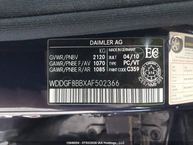 Aukcja sprzedaży 2010 Mercedes-benz C 300 4matic, vin: WDDGF8BBXAF502366, numer aukcji: 12646054