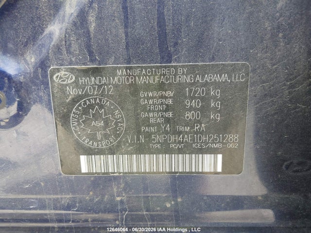 Продажа на аукционе авто 2013 Hyundai Elantra Gl, vin: 5NPDH4AE1DH251288, номер лота: 12646064