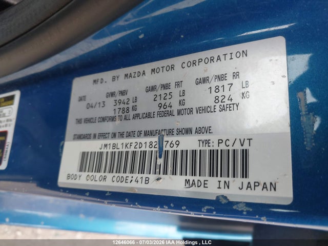 Продажа на аукционе авто 2013 Mazda 3 I, vin: JM1BL1KF2D1825769, номер лота: 12646066