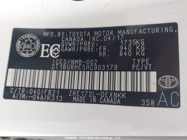Toyota COROLLA LE 2017 2T1BURHE5HC903179 Image 9