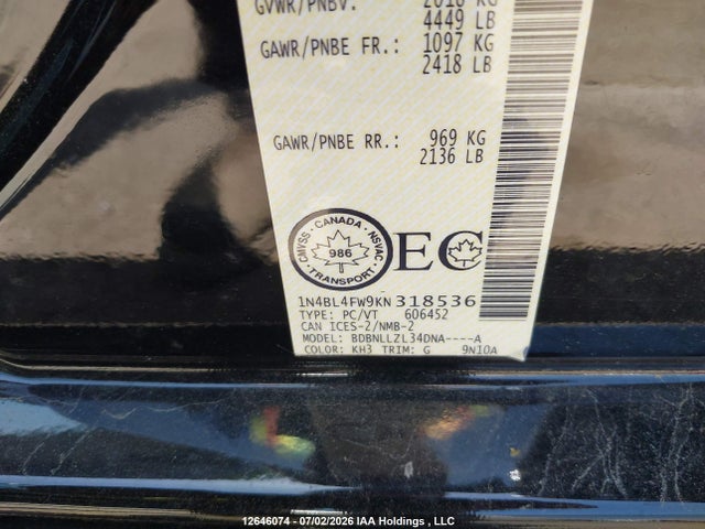 Nissan Altima 2019 1N4BL4FW9KN318536 Image 9