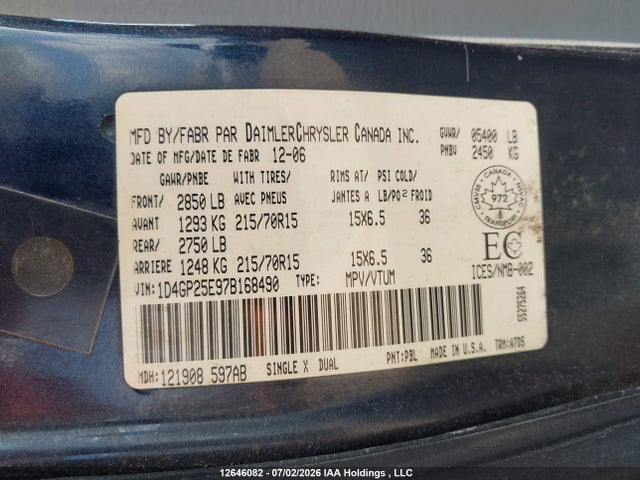 Aukcja sprzedaży 2007 Dodge Caravan Se, vin: 1D4GP25E97B168490, numer aukcji: 12646082