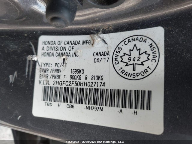 2017 Honda Civic Sedan მანქანა იყიდება აუქციონზე, vin: 2HGFC2F50HH027174, აუქციონის ნომერი: 12646092
