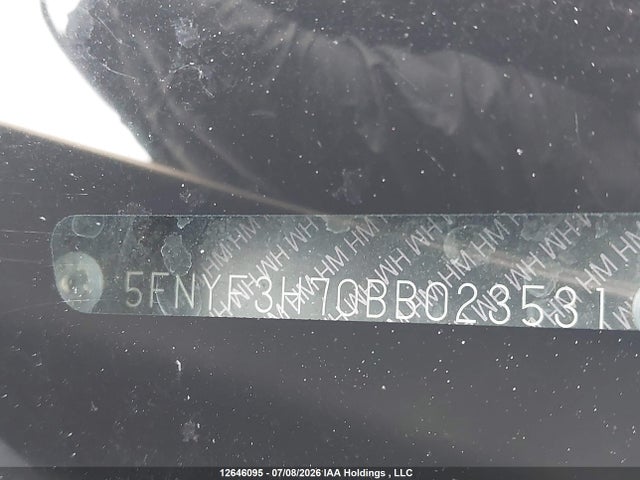 12646095 :رقم المزاد ، 5FNYF3H70BB023531 vin ، 2011 Honda Pilot Ex-l مزاد بيع