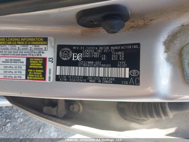 Продаж на аукціоні авто 2012 Toyota Corolla S/le, vin: 2T1BU4EE9CC798565, номер лоту: 12646105