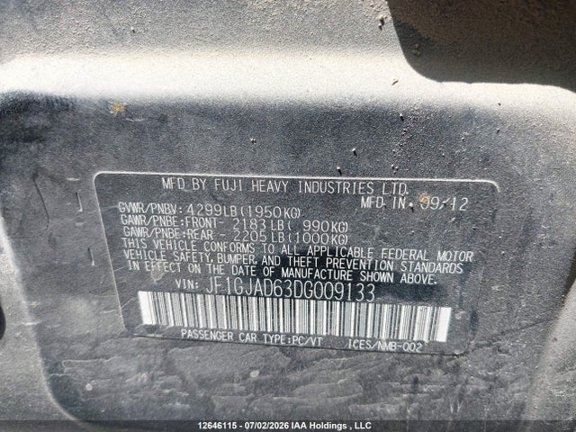 12646115 :رقم المزاد ، JF1GJAD63DG009133 vin ، 2013 Subaru Impreza Premium مزاد بيع