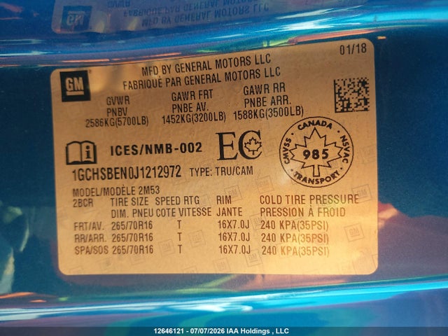 1GCHSBEN0J1212972 Chevrolet Colorado Wt