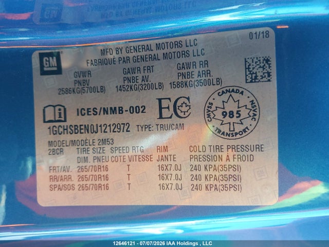 1GCHSBEN0J1212972 Chevrolet Colorado Wt