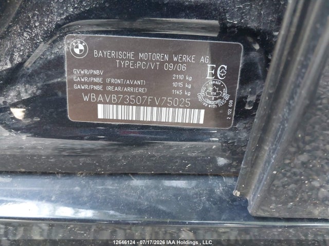 2007 Bmw 335 I მანქანა იყიდება აუქციონზე, vin: WBAVB73507FV75025, აუქციონის ნომერი: 12646124