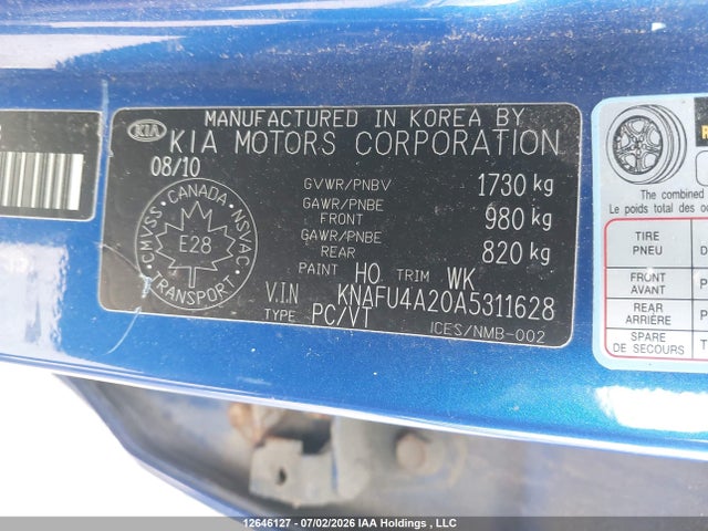 Aukcja sprzedaży 2010 Kia Forte 2.0l Ex, vin: KNAFU4A20A5311628, numer aukcji: 12646127