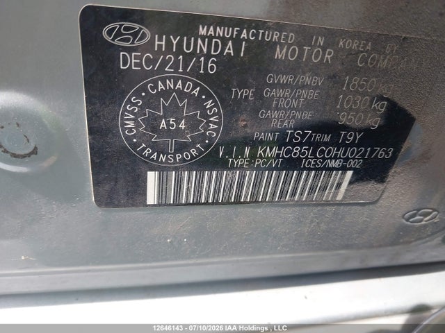 2017 Hyundai Ioniq Hybrid Se მანქანა იყიდება აუქციონზე, vin: KMHC85LC0HU021763, აუქციონის ნომერი: 12646143