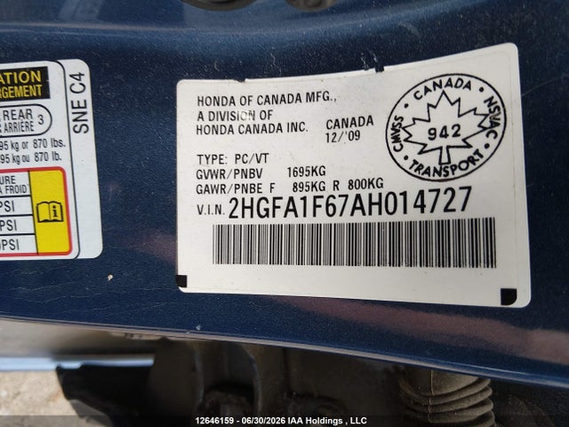 Auction sale of the 2010 Honda Civic Lx-s, vin: 2HGFA1F67AH014727, lot number: 12646159