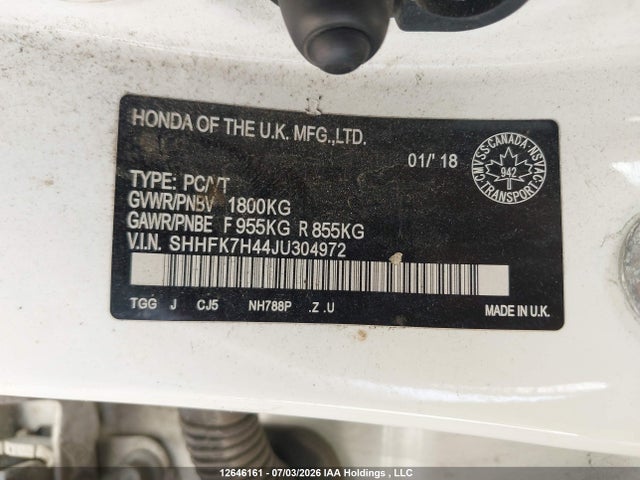 Aukcja sprzedaży 2018 Honda Civic Sport, vin: SHHFK7H44JU304972, numer aukcji: 12646161