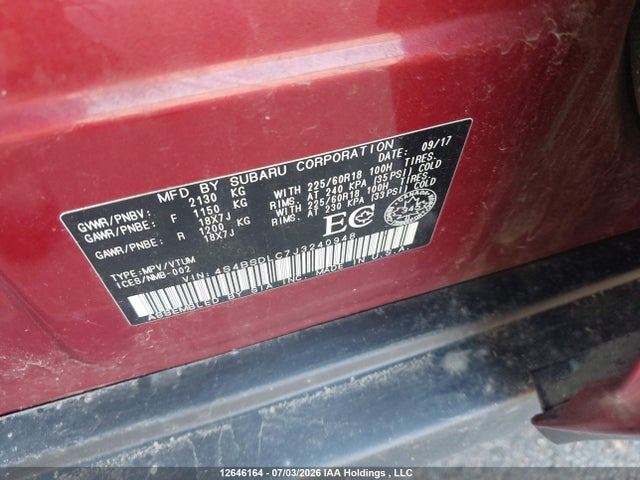 Продажа на аукционе авто 2018 Subaru Outback 2.5i Limited, vin: 4S4BSDLC7J3240948, номер лота: 12646164