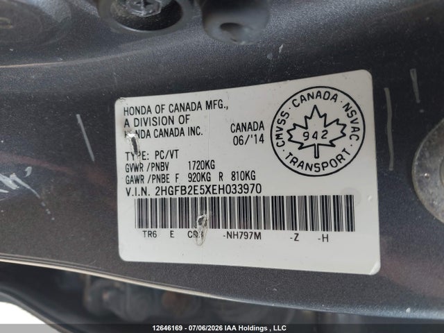 Продаж на аукціоні авто 2014 Honda Civic Ex, vin: 2HGFB2E5XEH033970, номер лоту: 12646169