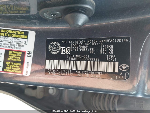 Toyota Corolla S 2016 2T1BURHE9GC639995 Image 9