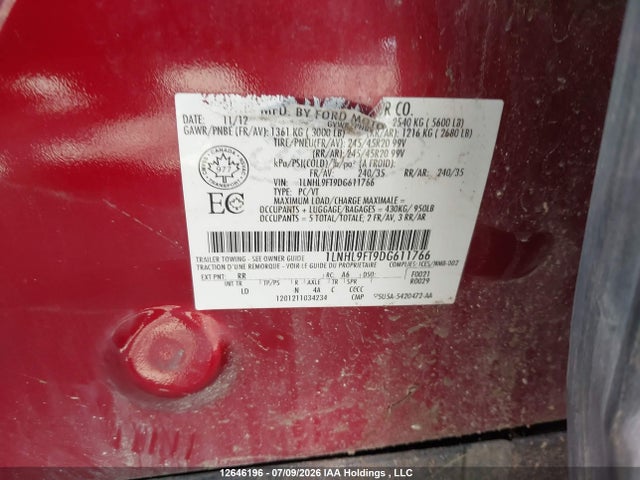 Продаж на аукціоні авто 2013 Lincoln Mks Ecoboost, vin: 1LNHL9FT9DG611766, номер лоту: 12646196