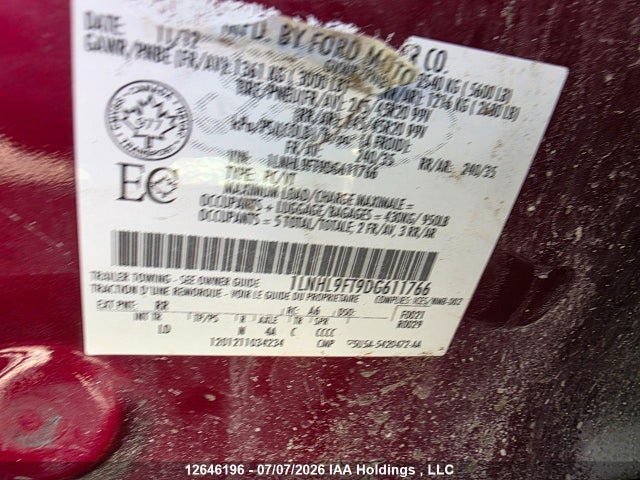 Продаж на аукціоні авто 2013 Lincoln Mks Ecoboost, vin: 1LNHL9FT9DG611766, номер лоту: 12646196