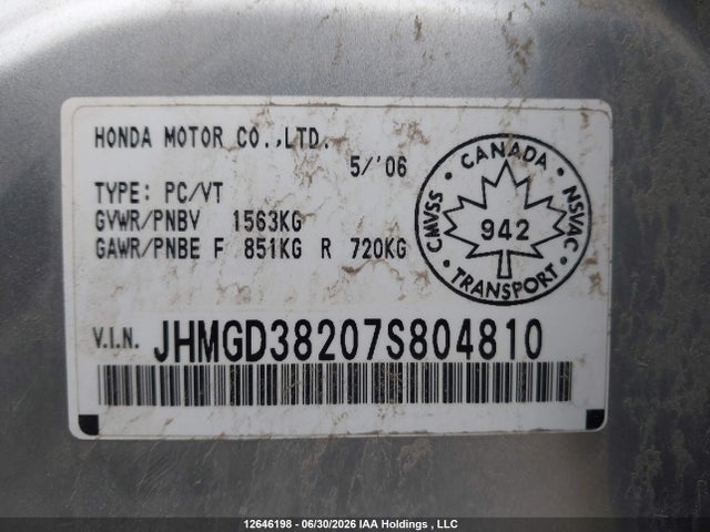2007 Honda Fit Dx მანქანა იყიდება აუქციონზე, vin: JHMGD38207S804810, აუქციონის ნომერი: 12646198