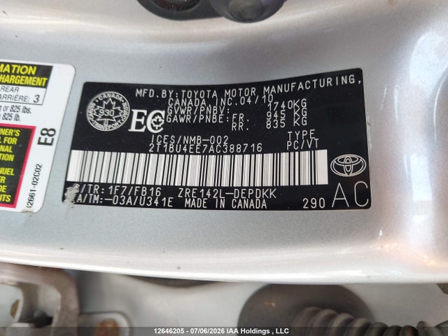 12646205 :رقم المزاد ، 2T1BU4EE7AC388716 vin ، 2010 Toyota Corolla Ce مزاد بيع
