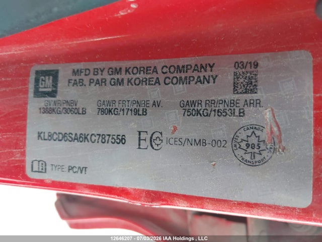 Продажа на аукционе авто 2019 Chevrolet Spark, vin: KL8CD6SA6KC787556, номер лота: 12646207