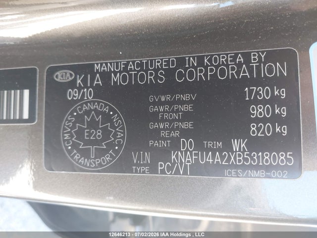Aukcja sprzedaży 2011 Kia Forte Ex, vin: KNAFU4A2XB5318085, numer aukcji: 12646213