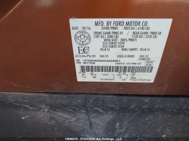 Ford EXPLORER XLT 2017 1FM5K8D84HGA95661 Image 9