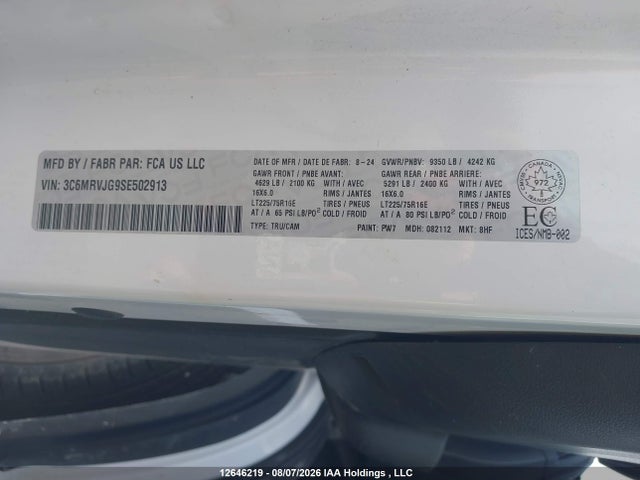 12646219 :رقم المزاد ، 3C6MRVJG9SE502913 vin ، 2025 Ram Promaster 3500 3500 High مزاد بيع