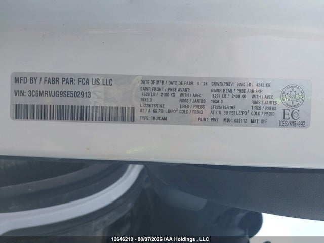 12646219 :رقم المزاد ، 3C6MRVJG9SE502913 vin ، 2025 Ram Promaster 3500 3500 High مزاد بيع