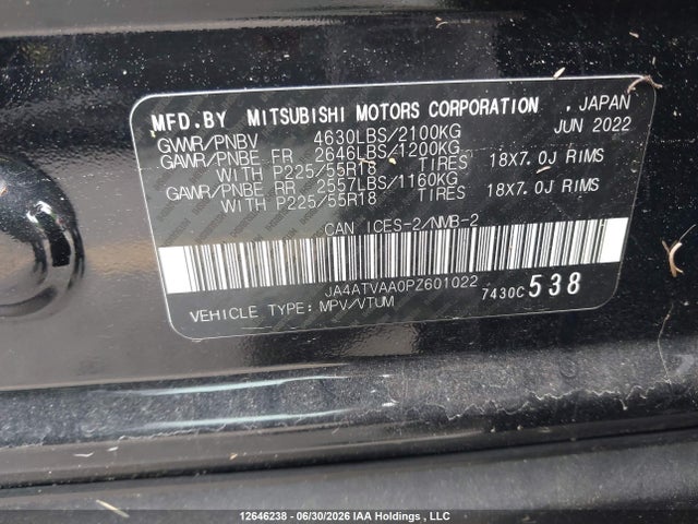 Продажа на аукционе авто 2023 Mitsubishi Eclipse Cross Carbon Edition/gt/se/sel, vin: JA4ATVAA0PZ601022, номер лота: 12646238
