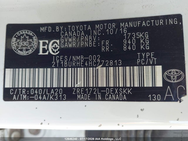 Toyota Corolla 2017 2T1BURHE4HC772813 Image 18