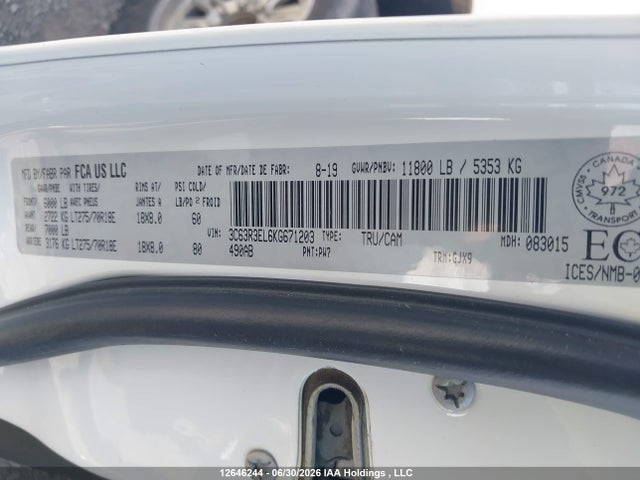 Auction sale of the 2019 Ram 3500 Laramie, vin: 3C63R3EL6KG671203, lot number: 12646244