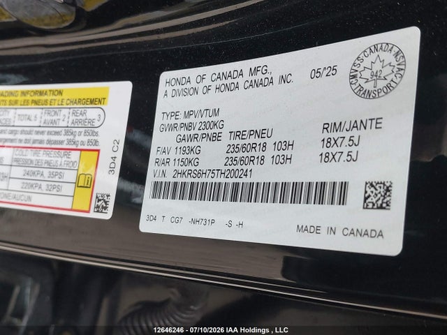 2HKRS6H75TH200241 Honda CR-V HYBRID